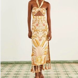 NWT FARM Rio Jungle Chic Midi Dress in Sand ~ Size Small